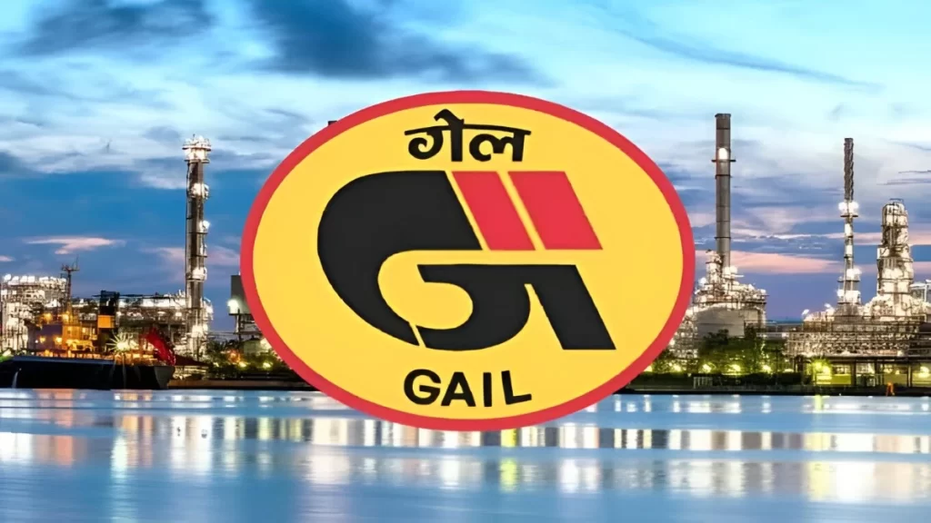 GAIL India Limited logo with an oil refinery in the background use for gail share price target on website greyknight17.com