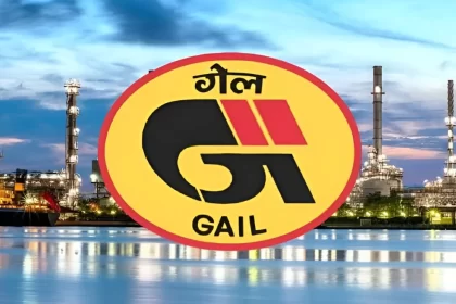 GAIL India Limited logo with an oil refinery in the background use for gail share price target on website greyknight17.com