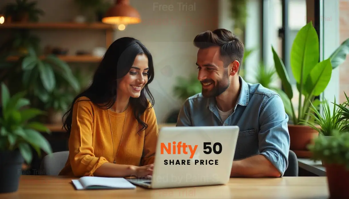 A man and a woman discussing IRFC shares with a laptop open in front of them on a table