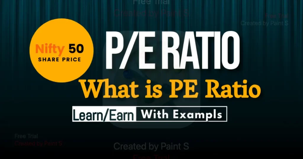 Illustration showing the calculation of the P/E ratio with an example