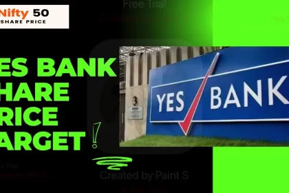 Yes Bank logo with text overlay "YES BANK SHARE PRICE TARGET!" and "Nifty 50 SHARE PRICE